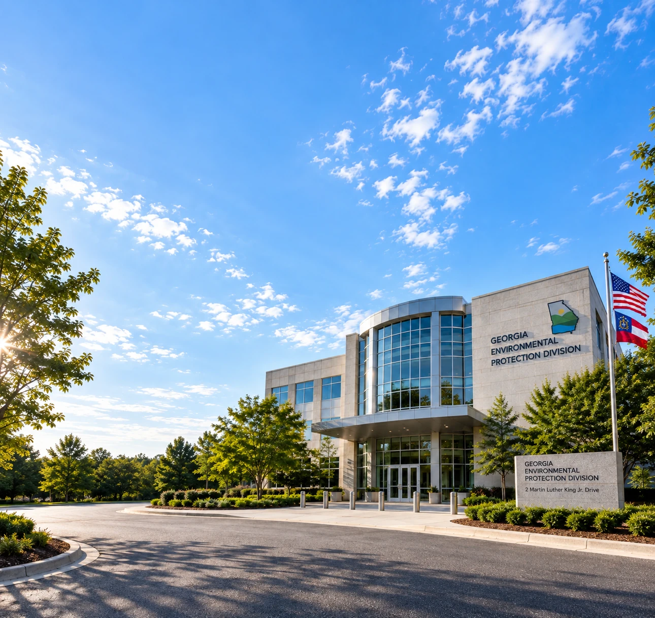 The Georgia Environmental Protection Division headquarters in Atlanta, backdrop for the per-client, per-matter traceability a firm advising several clients needs on every citation.