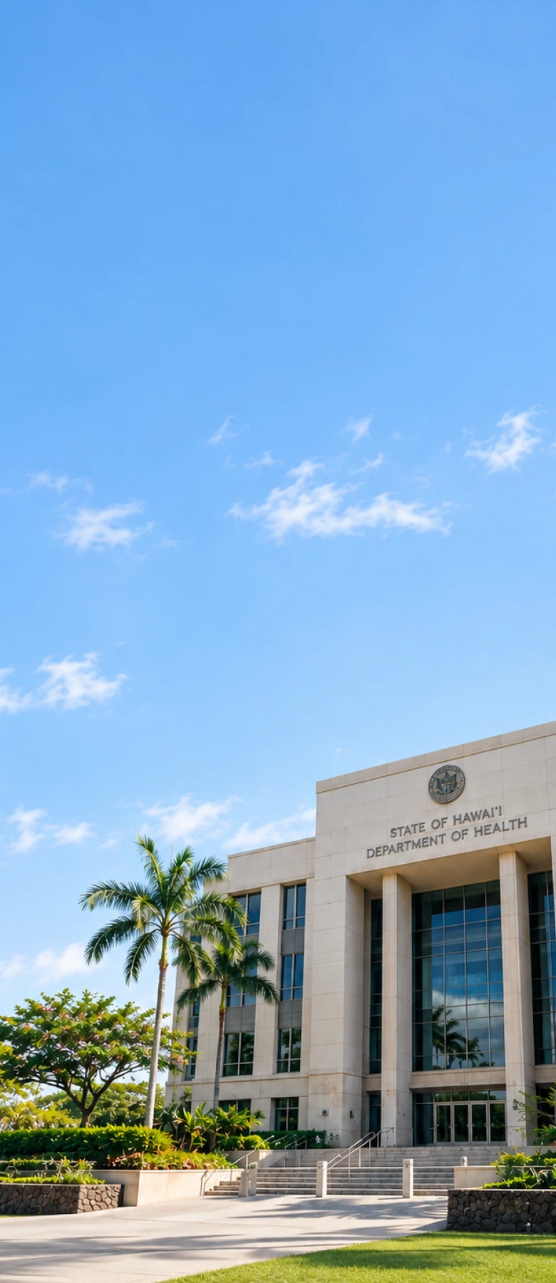 The State of Hawai'i Department of Health building, representing the jurisdictions Matterwire's engine traces, verifies, and correlates regulatory change across.