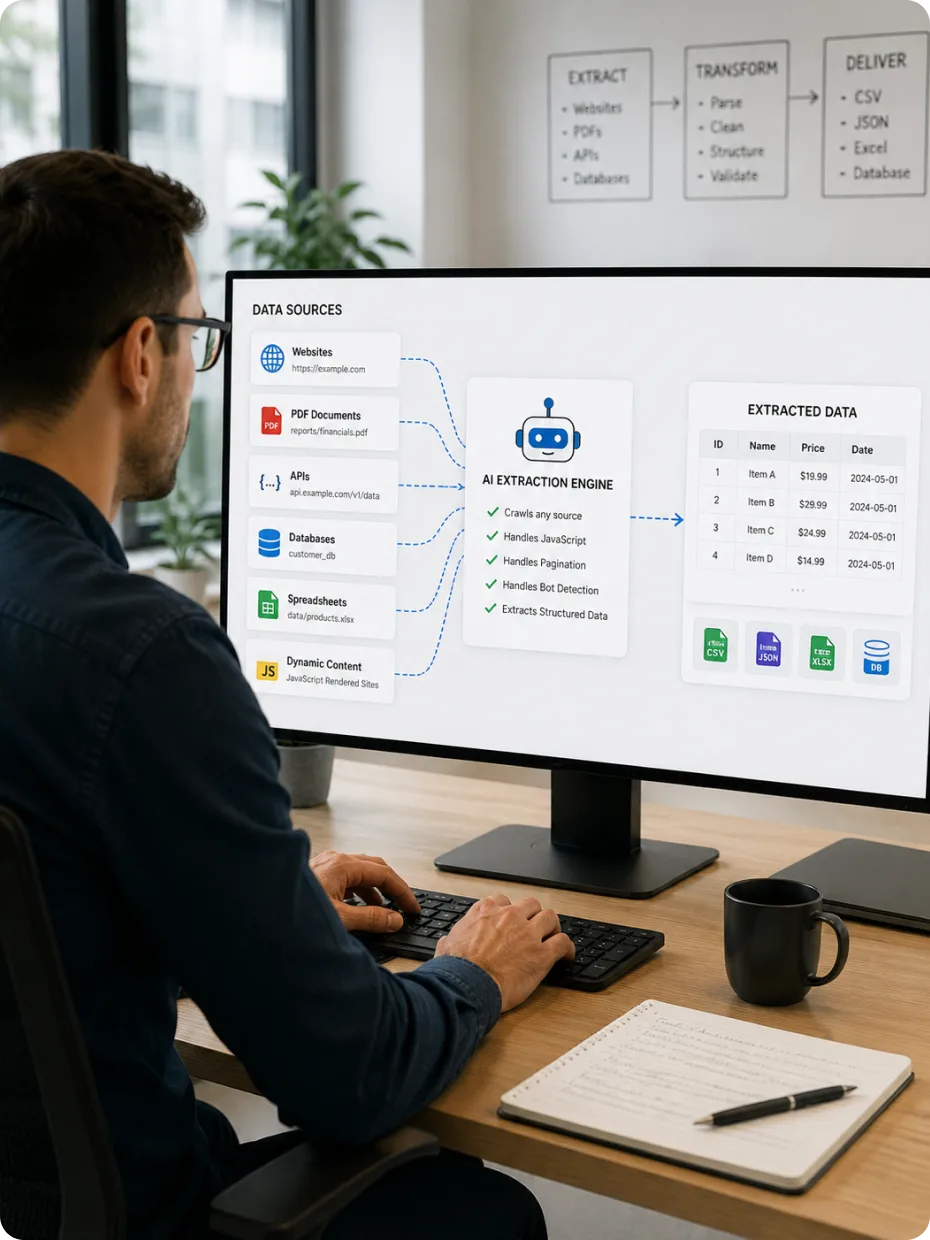 An extraction engine on screen turning source documents into classified fields